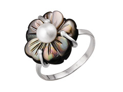 Серебряное кольцо «Незабудка» с черным перламутром